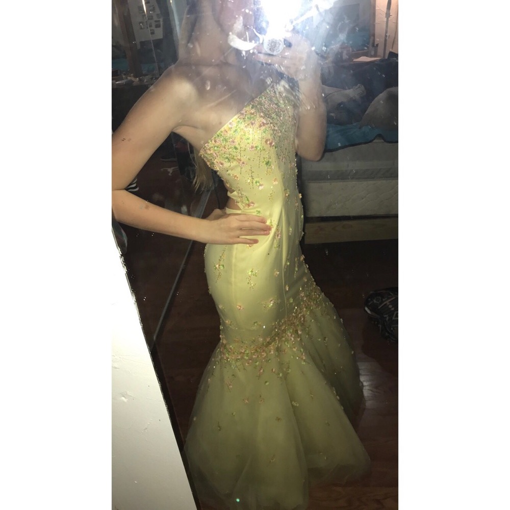 yellow jeweled vintage prom dress sz juniors M
